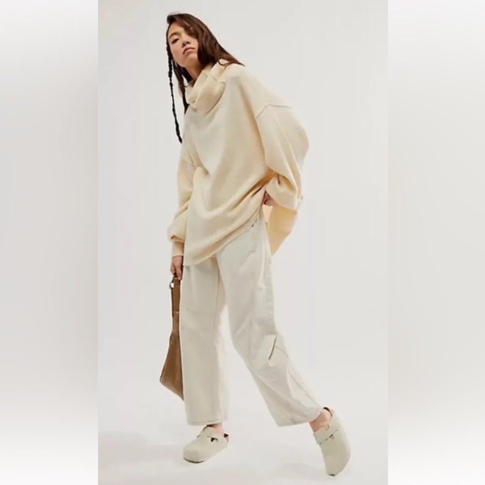 Free People Keep A Secret Cashmere Tunic Sweater Cowl Neck Oversized Ivory